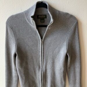 Eddie Bauer Men's Ribbed Zip-Up Sweater - Light Gray